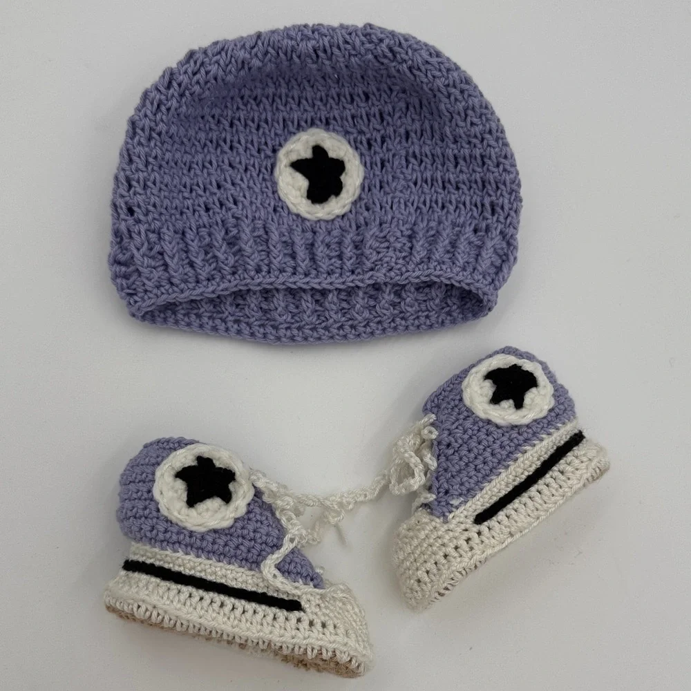 Purple and Cream Crochet Baby Set